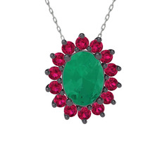 Eda Kolye - Kök zümrüt ve rodolit garnet 925 ayar siyah rodyum kaplama gümüş kolye (40 cm gümüş rolo zincir) #erwdxq