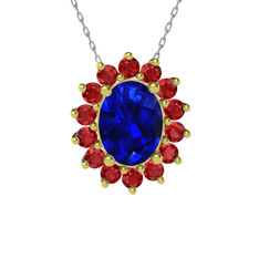 Lab safir ve garnet 8 ayar altın kolye (40 cm beyaz altın rolo zincir)