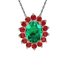 Eda Kolye - Yeşil kuvars ve garnet 14 ayar rose altın kolye (40 cm gümüş rolo zincir) #f78vo0