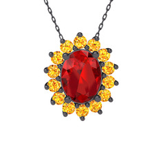 Eda Kolye - Garnet ve sitrin 925 ayar siyah rodyum kaplama gümüş kolye (40 cm gümüş rolo zincir) #fbz9ds