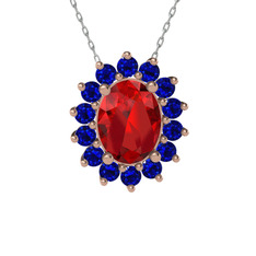 Eda Kolye - Garnet ve lab safir 14 ayar rose altın kolye (40 cm beyaz altın rolo zincir) #fcuy27