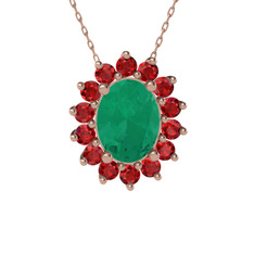 Eda Kolye - Kök zümrüt ve garnet 8 ayar rose altın kolye (40 cm rose altın rolo zincir) #foj6zd
