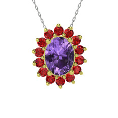 Ametist ve garnet 925 ayar altın kaplama gümüş kolye (40 cm beyaz altın rolo zincir)