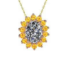 Eda Kolye - Swarovski ve sitrin 8 ayar rose altın kolye (40 cm altın rolo zincir) #ft0mor