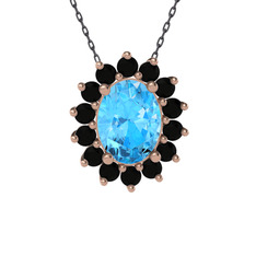 Eda Kolye - Akuamarin ve siyah zirkon 18 ayar rose altın kolye (40 cm gümüş rolo zincir) #g2s6ae