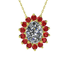 Swarovski ve garnet 8 ayar altın kolye (40 cm altın rolo zincir)