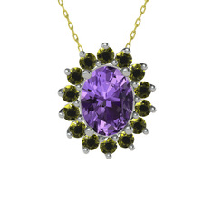 Eda Kolye - Ametist ve peridot 18 ayar beyaz altın kolye (40 cm altın rolo zincir) #gu5kbv