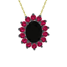 Eda Kolye - Siyah zirkon ve rodolit garnet 925 ayar siyah rodyum kaplama gümüş kolye (40 cm altın rolo zincir) #hbev37
