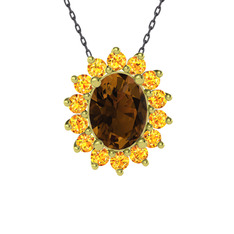 Eda Kolye - Dumanlı kuvars ve sitrin 8 ayar altın kolye (40 cm gümüş rolo zincir) #hbx0pm