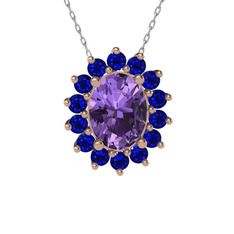 Eda Kolye - Ametist ve lab safir 18 ayar rose altın kolye (40 cm beyaz altın rolo zincir) #hf5two