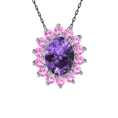 Eda Kolye - Ametist ve pembe kuvars 14 ayar beyaz altın kolye (40 cm gümüş rolo zincir) #hhapql