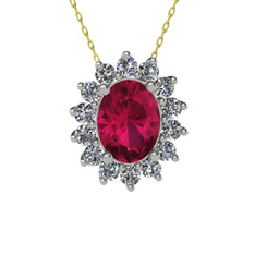 Eda Kolye - Rodolit garnet ve beyaz zirkon 18 ayar beyaz altın kolye (40 cm altın rolo zincir) #hi81pq