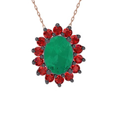Eda Kolye - Kök zümrüt ve garnet 925 ayar siyah rodyum kaplama gümüş kolye (40 cm gümüş rolo zincir) #hloehy