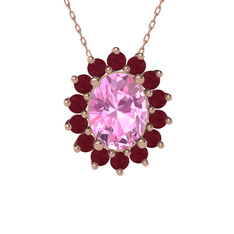 Eda Kolye - Pembe kuvars ve kök yakut 14 ayar rose altın kolye (40 cm rose altın rolo zincir) #hqdbj