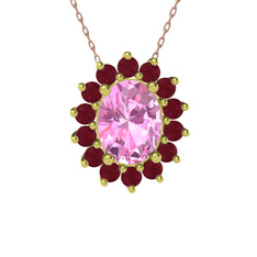 Eda Kolye - Pembe kuvars ve kök yakut 925 ayar altın kaplama gümüş kolye (40 cm gümüş rolo zincir) #hrci2i