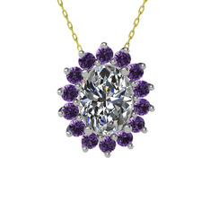 Eda Kolye - Swarovski ve ametist 8 ayar beyaz altın kolye (40 cm altın rolo zincir) #i1u4a1