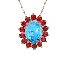 Eda Kolye - Akuamarin ve garnet 18 ayar rose altın kolye (40 cm rose altın rolo zincir) #i7t9ki