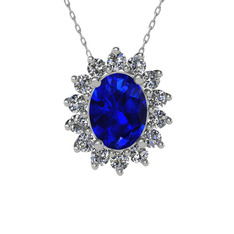 Eda Kolye - Lab safir ve beyaz zirkon 8 ayar beyaz altın kolye (40 cm beyaz altın rolo zincir) #i8ig3x