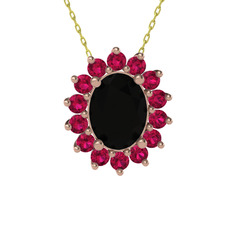 Eda Kolye - Siyah zirkon ve rodolit garnet 8 ayar rose altın kolye (40 cm altın rolo zincir) #ibkto8