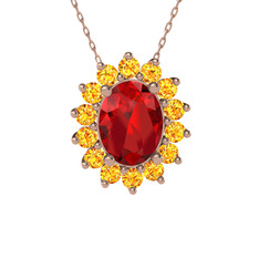 Eda Kolye - Garnet ve sitrin 14 ayar rose altın kolye (40 cm rose altın rolo zincir) #ic0ggx
