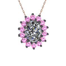 Eda Kolye - Swarovski ve pembe kuvars 925 ayar siyah rodyum kaplama gümüş kolye (40 cm gümüş rolo zincir) #iiteug