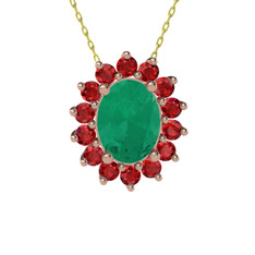 Eda Kolye - Kök zümrüt ve garnet 8 ayar rose altın kolye (40 cm altın rolo zincir) #iu4ah2