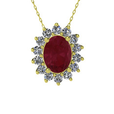 Kök yakut ve swarovski 14 ayar altın kolye (40 cm altın rolo zincir)