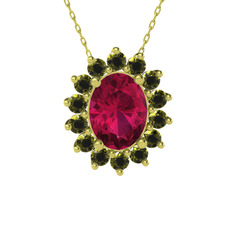 Rodolit garnet ve peridot 8 ayar altın kolye (40 cm gümüş rolo zincir)