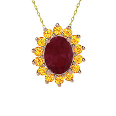 Eda Kolye - Kök yakut ve sitrin 18 ayar rose altın kolye (40 cm altın rolo zincir) #j8lpmx