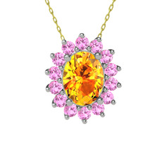 Eda Kolye - Sitrin ve pembe kuvars 18 ayar beyaz altın kolye (40 cm gümüş rolo zincir) #jhyekr