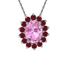 Eda Kolye - Pembe kuvars ve kök yakut 14 ayar beyaz altın kolye (40 cm gümüş rolo zincir) #jkzx0i