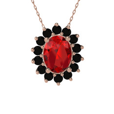 Garnet ve siyah zirkon 14 ayar rose altın kolye (40 cm rose altın rolo zincir)
