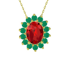 Garnet ve kök zümrüt 8 ayar altın kolye (40 cm altın rolo zincir)