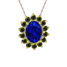 Eda Kolye - Lab safir ve peridot 8 ayar altın kolye (40 cm rose altın rolo zincir) #k8l5u3