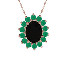 Eda Kolye - Siyah zirkon ve kök zümrüt 14 ayar rose altın kolye (40 cm rose altın rolo zincir) #k9hiyc