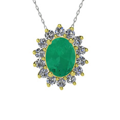 Eda Kolye - Kök zümrüt ve pırlanta 18 ayar altın kolye (0.504 karat, 40 cm gümüş rolo zincir) #kdibft