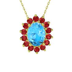 Eda Kolye - Akuamarin ve garnet 18 ayar altın kolye (40 cm altın rolo zincir) #kfu23u