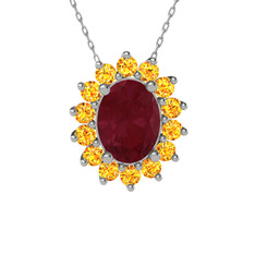 Kök yakut ve sitrin 925 ayar gümüş kolye (40 cm beyaz altın rolo zincir)