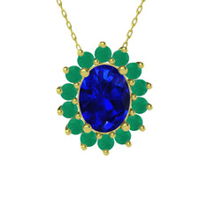 Lab safir ve kök zümrüt 925 ayar altın kaplama gümüş kolye (40 cm altın rolo zincir)