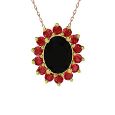 Siyah zirkon ve garnet 8 ayar altın kolye (40 cm rose altın rolo zincir)