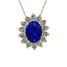 Eda Kolye - Lab safir ve pırlanta 925 ayar altın kaplama gümüş kolye (0.504 karat, 40 cm rose altın rolo zincir) #l0z66z