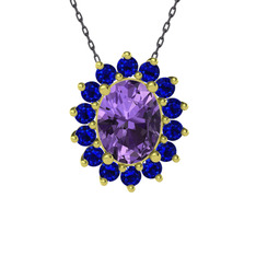 Eda Kolye - Ametist ve lab safir 14 ayar altın kolye (40 cm gümüş rolo zincir) #l55ys