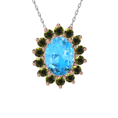 Eda Kolye - Akuamarin ve peridot 8 ayar rose altın kolye (40 cm beyaz altın rolo zincir) #la1hh9