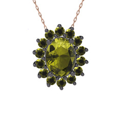 Eda Kolye - Peridot 925 ayar siyah rodyum kaplama gümüş kolye (40 cm rose altın rolo zincir) #ltvc73