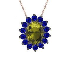 Eda Kolye - Peridot ve lab safir 925 ayar siyah rodyum kaplama gümüş kolye (40 cm rose altın rolo zincir) #ly30wy