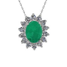 Eda Kolye - Kök zümrüt ve swarovski 18 ayar beyaz altın kolye (40 cm beyaz altın rolo zincir) #m4sz4t