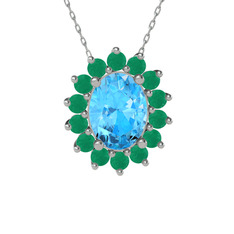 Eda Kolye - Akuamarin ve kök zümrüt 8 ayar beyaz altın kolye (40 cm gümüş rolo zincir) #mhklqq