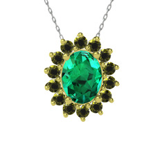 Eda Kolye - Yeşil kuvars ve peridot 14 ayar altın kolye (40 cm beyaz altın rolo zincir) #ml6uju