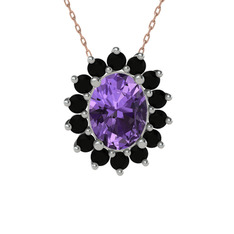 Eda Kolye - Ametist ve siyah zirkon 8 ayar beyaz altın kolye (40 cm gümüş rolo zincir) #mnexth