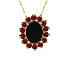 Eda Kolye - Siyah zirkon ve kök yakut 18 ayar altın kolye (40 cm gümüş rolo zincir) #mrwnxs